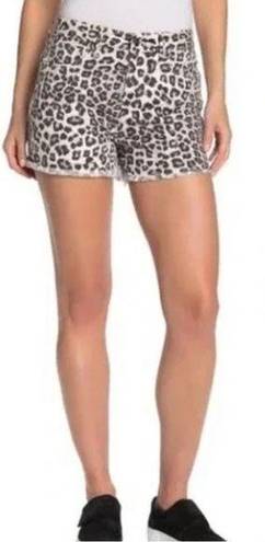 Good American  The Cut Off Denim Short High Rise Snow Leopard Print