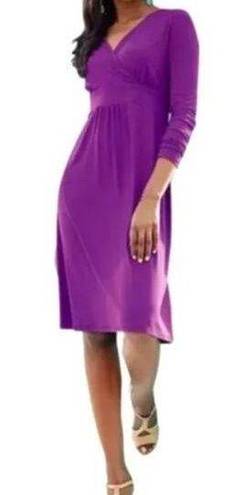 Eileen Fisher  Fuchsia Purple Faux Wrap Jersey Knit Midi Dress Large