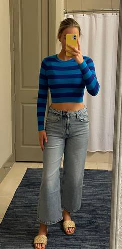 ZARA Two-Toned Blue Long sleeve Crop Top