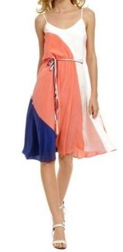 Yumi Kim  Womens Leon Tricolor Colorblock Silk Midi Dress With Tie Belt Size XS