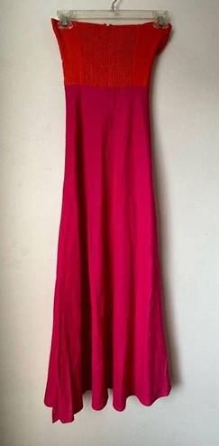 Petal and Pup  Rosetta Fuchsia & Orange Colorblock Strapless Cut Out Midi Dress 0