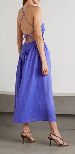 Zimmermann Dress Tropicana Asymmetric Linen Cutout Midi Electric Blue 4 NWT