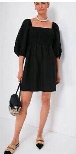 Tuckernuck  Womens Black Linen Annie Smocked Puff Sleeve Mini Dress Size XS