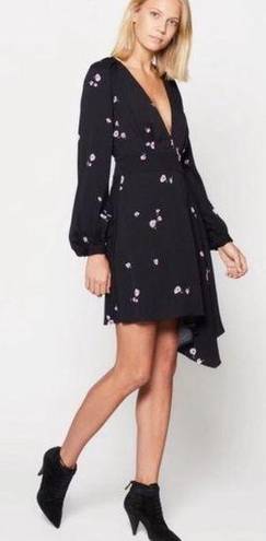 Equipment  Alexandria Black Purple Floral Dress Long Sleeve V Neck Knee Length 8