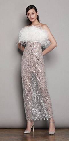 Bronx and Banco  Dress Afiya x Coco Feather Metallic Wedding White Silver L NWT