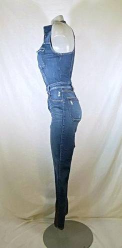 GUESS Blue Stretch Denim Zip Tapered Sleeveless Jumpsuit~4~