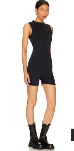 Good American  Shorts Swimsuit Compression Zip Up Bike Suit Rash Guard Black