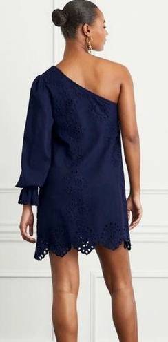 Hill House NWT  The Mila Dress One-Shoulder Eyelet in Navy Linen sz S