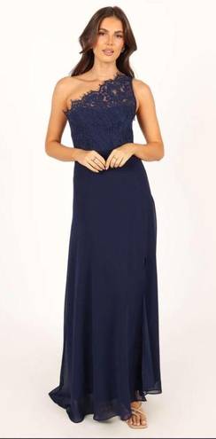 Petal and Pup  Diana Navy Blue Lace One Shoulder Maxi Dress S