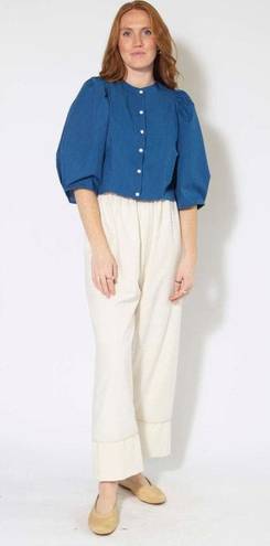 Buttons NWT Hackwith Design House Puff Sleeve Denim Cropped Top Size S (cotton )