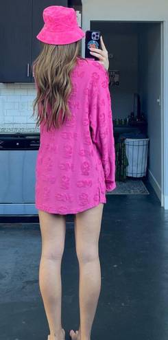Missguided Pink Terry Cloth  button Up & Bucket Hat Set