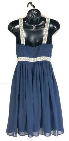 Minuet  ModCloth Navy Blue Chiffon Jewel Beaded Cutout Mini Dress Size Small