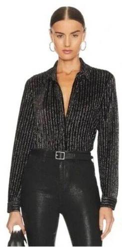 L'Agence  Black Laurent Metallic Devoré Velvet Blouse