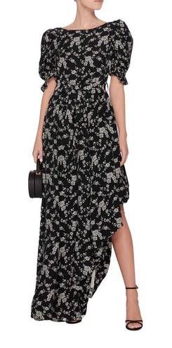 Krass&co  black floral puff sleeves maxi gown size small