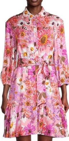 Rachel Parcell  Pink Botanical Floral Long-Sleeve Tiered Shirt Dress Size 12