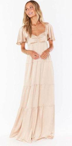 Show Me Your Mumu Nicole Maxi Dress in Champagne Luxe Satin S NWT