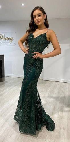 Jovani Emerald Green Sequin Corset Mermaid Prom Dress