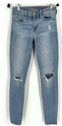 American Eagle  XTall Long Distressed Jegging Jeans Blue Denim Size 8 Light wash