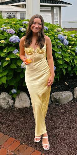 Hello Molly She’s Refined Satin Maxi Dress Yellow