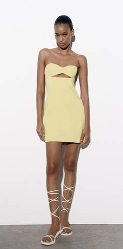 ZARA Bodycon Strapless Mini Lemon Party Coctail Shower Bridal 🍋Dress