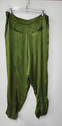 Anthropologie  Diandra Green Satin Pleated Joggers Size 16. B-3