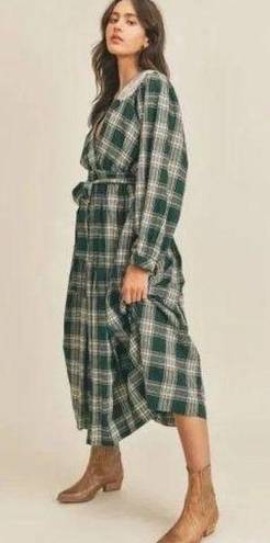 Just Me New plaid belted vintage long sleeves dress, size S