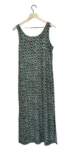 Kathie Lee Collection Kathie Lee VTG 90s Black & Green Abstract Floral Sleeveless Straight Midi Dress 