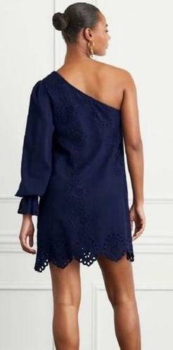 Hill House NWT  Mila Dress One Shoulder Navy Linen Blue Eyelet Sz S