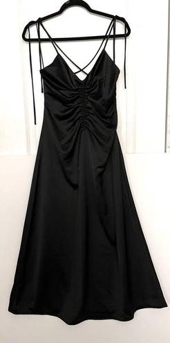 Jason Wu  Black Satin Tie Strap low black slip midi dress ruched S