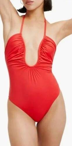 Good American New  Leilani Halter Neck One Piece Swimsuit in Bright Red Size S