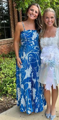 Ann Taylor Blue Floral Pleated Maxi Dress