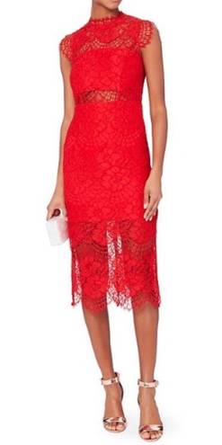 Alexis Red Floral Lace Crochet Midi Dress