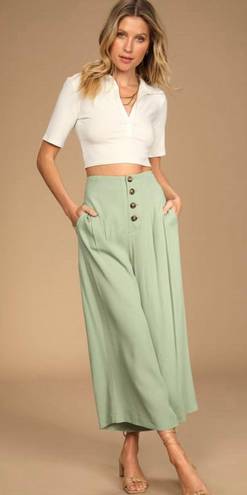 Lulus NWT  Stroll On Over Sage Green Button-Front Wide Leg Pants