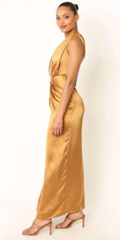 Petal and Pup  Nadia One Shoulder Bronze Satin Maxi Dress 2