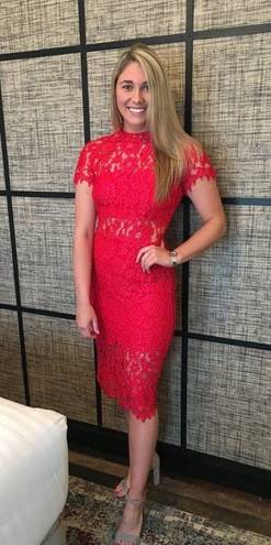 Alexis  Leona Lace Sheath Midi Dress Short Sleeve Red Size XS