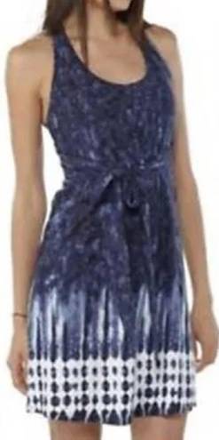 Patagonia Kiawah Island Dress L Blue Tie Dye Racer Back Front Tied Knee Length