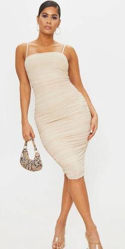 Pretty Little Thing Nude Strappy Mesh Midi Dress