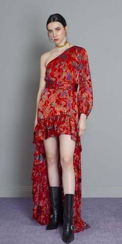 Alexis Marseille Asymmetrical Hi-Low Floral Dress/Gown Red Floral Size Small