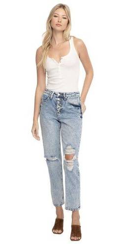 Acacia PTCL  High Rise Mom Jean Button Fly Distressed Acid Wash Sz 27