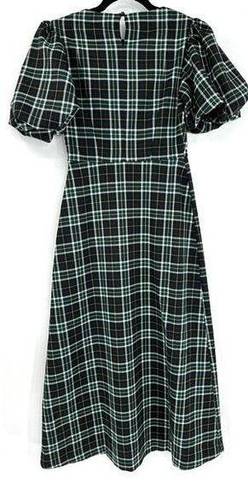 Hill House  Green Plaid Round Neckline Puff-sleeve Constance Long Dress XS