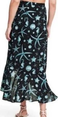 Agua Bendita  x Target Deep Sea Print Ruffle Wrap Midi Skirt Blue Black Women's L