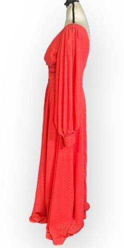 Kimberly  Goldson Lesli Clip Dot Long Sleeve Maxi Dress Women's Small Coral NWOT