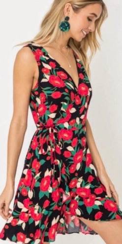 Lush Clothing Lush Wrap Dress Red Black Floral 