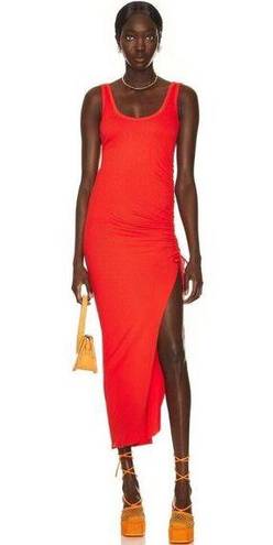 The Range  Alloy Rib Cinched Bodycon Midi Dress Fuego Red Orange Womens Medium