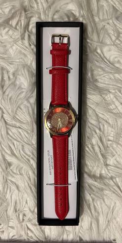 Croton Manhattan by  Wristwatch Red Buckle Band Roman Numerals Gold Tone