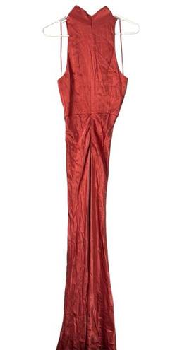 Lee SAU  Michelle Satin Full Length Maxi Dress Gown in Terracotta Sz 2 US