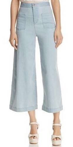 Alice + Olivia  Johnny Front Patch Pocket Cropped Wide-Leg Jeans Bleached Indigo