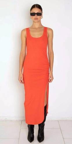 The Range  Alloy Rib Cinched Bodycon Midi Dress Fuego Red Orange Womens Medium