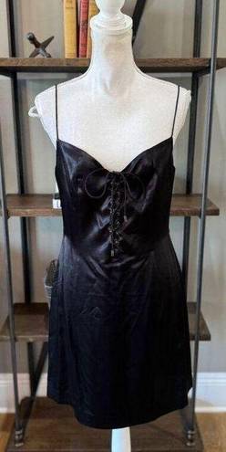 Lee SAU  Polly Lace-up Front Satin Mini Slip Dress Black Womens Size 10