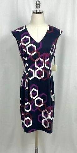 Trina Turk  Navy Litzy Dress Sz 2 Hexagon Print Shift New Modern Contemporary